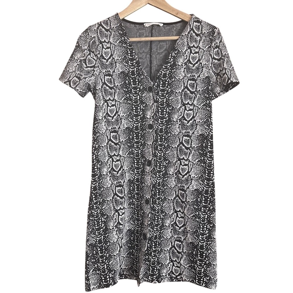 MNG Mango Dress Casual XS Grey Excellent Snakeskin Button Down Mini Edgy Y2K